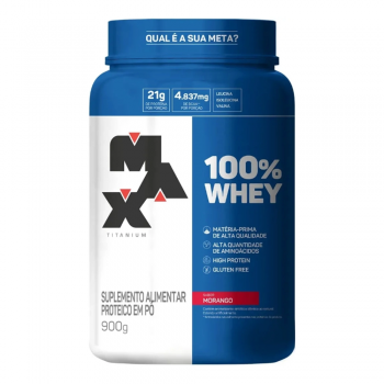100% Whey Refil Morango Max Titanium - 900g Pote